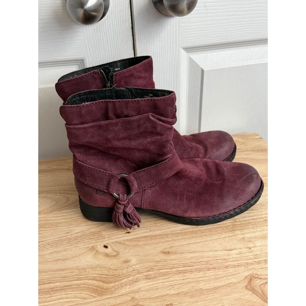 Born Wine Burgundy Suede distressed zip ankle boots tassel western Women’s 9.5M